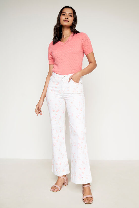 White Printed Straight Bottom, White, image 1
